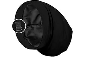 PARISBELLA Satin Lined Sleep Cap Bonnet for Curly Hair and Braids, Stay On All Night Wrap with Adjustable Strap for Women and Men, Black, Pack of 1