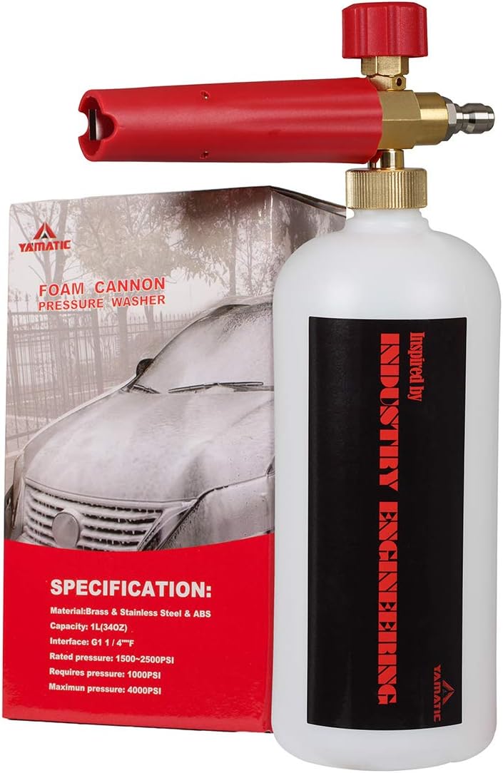YAMATIC Adjustable Foam Cannon Professional Car Wash Pressure Washer Jet Wash 1/4" Quick Connect Snow Foam Lance: Garden & Outdoor