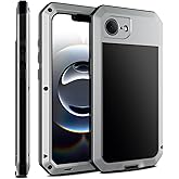 Marrkey for iPhone 16E Metal Case 6.1",Heavy Duty Shockproof Aluminum Alloy Tough Armour Military Grade Phone Case,360 Full Body Protective Cover with Silicone Built-in Screen Protector -Silver