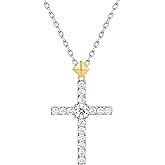 LynChoe 0.6 Carat LAB Grown Diamond Cross Pendent Necklace for Women in Gold Plated S925 Sterling Silver, Dainty Necklace Jewelry Gifts for Her, VS1-VS2 Clarity, E-F Color