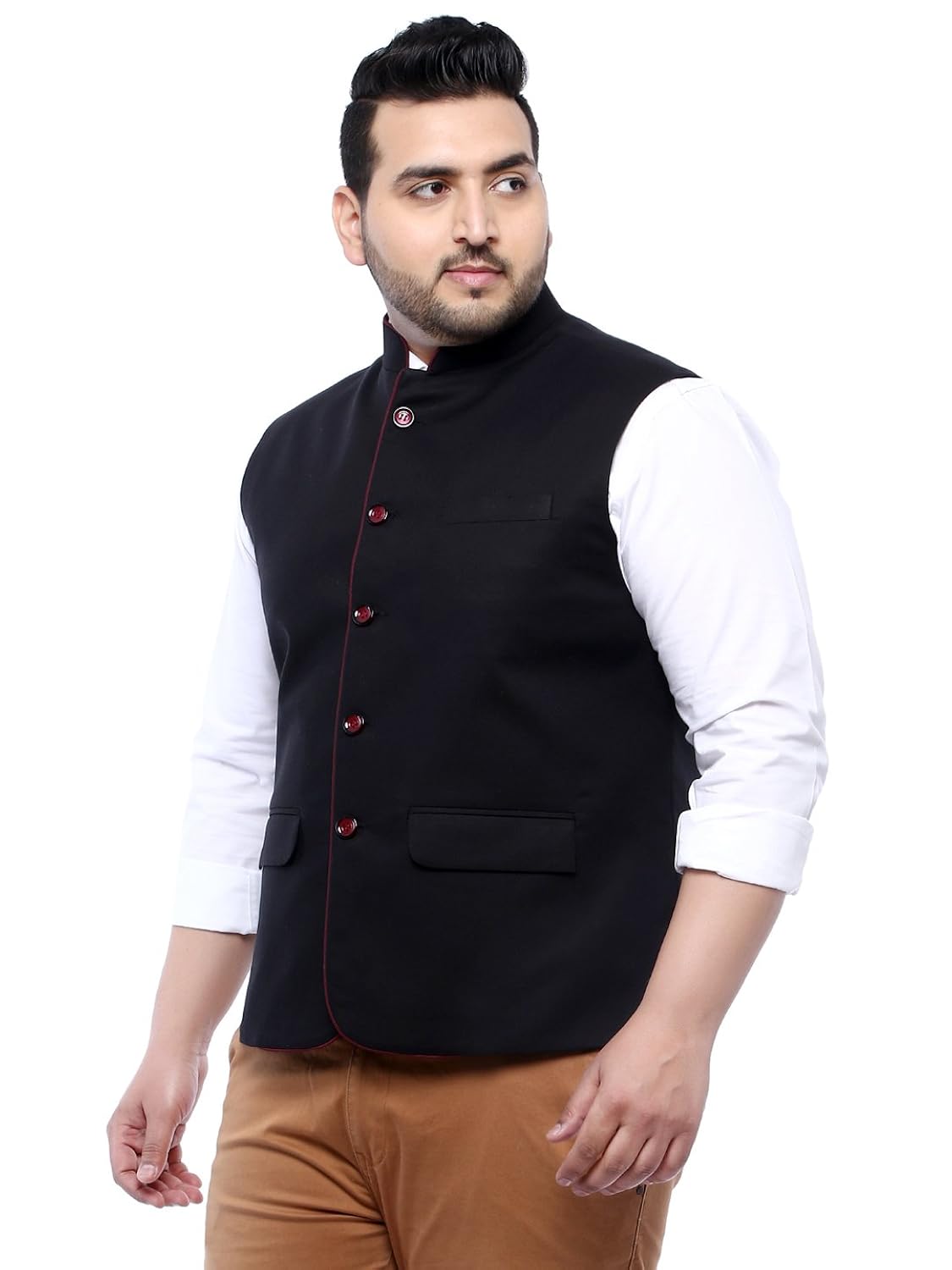 john pride black sleeveless nehru jacket(3xl-7xl)