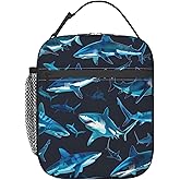 VODRM Cute Blue Shark Lunch Box for Kids,Deep Sea Fish Insulated Bag for Student,Marine Life Reusable Thermal Insulation Cooler Tote Bags for School Work Picnic Camping Outdoor Gifts