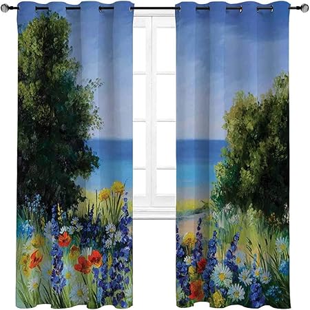 Homesonne Cortinas Aqua Impresionist Depiction of a Field Paint with