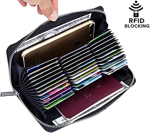 Vinerstar Credit Card Wallet RFID Blocking,with Zipper,Huge Storage Capacity Leather Wallets for Women Black