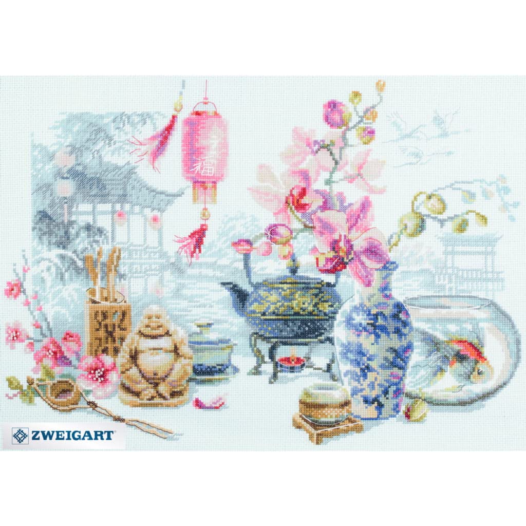 Magic needle 120-300 ZW Oriental Serenity Counted Cross Stitch Kit with Zweigart Edition Cotton Multi-Coloured 40 x 30 cm