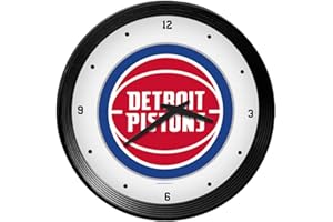The Fan-Brand NBA Detroit Pistons: Ribbed Frame Wall Clock- Sports Decor for Home, Game Room, Fan Cave & Garage - USA Made