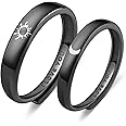 Beydodo 925 Silver Rings Custom Adjustable Sun and Moon Matching Rings Engraved I Love You Couples Rings Wedding