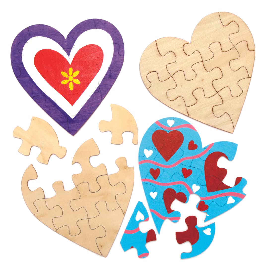 Baker Ross AX743 Heart Puzzles - Pack of 5, Painting Arts and Crafts for Kids, Great for Valentine’s Day