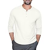 Zengjo Mens Henley Shirts Long Sleeve Casual 3 Button T-Shirts Cotton Blended Tee