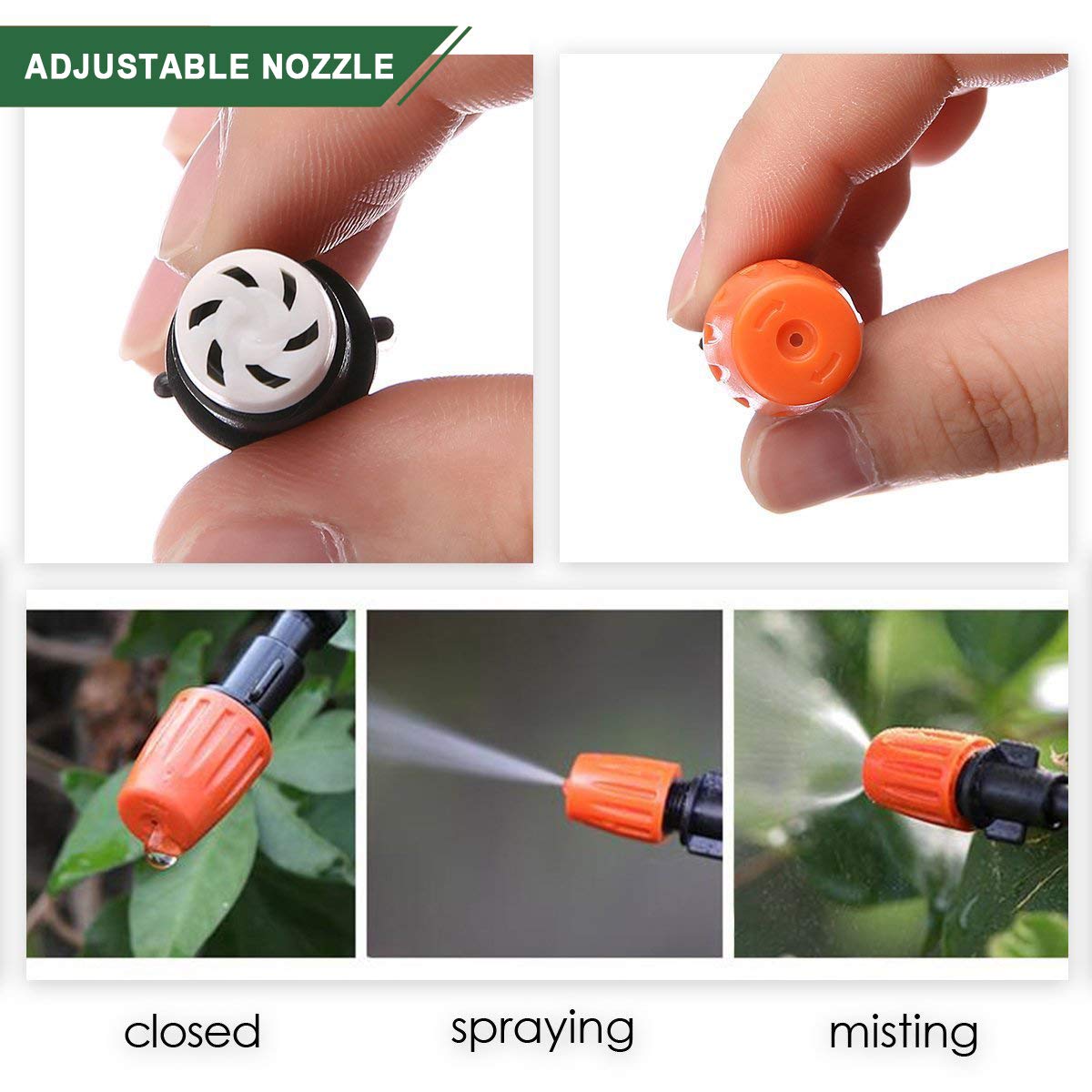 KORAM Drip Irrigation Kits, 1/4-inch Blank Distribution Tubing Garden Irrigation System DIY Saving Water Irrigation Equipment Set with 20 Mist Nozzles Suit for Garden Greenhouse, Flower Bed, Patio