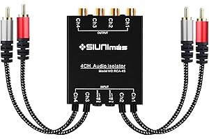 SIUNIMAS Pro RCA 4 Channels Ground Loop Isolator with Nylon Braided Cord Car and Home Theater Using Noise Filter with Ground Lift Durable Metallic Box Design (SIM-4CH-RCA04A)