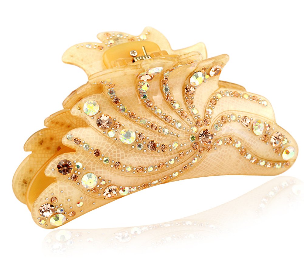 HOLLIHI 5-inch Hair Claw Jaw Clip for Women and Girls, X-Large - Pretty Strong Clamp Non-Slip Barrette Hair Updo Grip Bath Accessories for Thick Hair, Champagne Gold