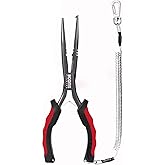 Booms Fishing F03 Needle Nose Fishing Pliers, 9" Fisherman's Pliers, Long Nose Hook Remover, Saltwater Resistant Fishing Gear, Red