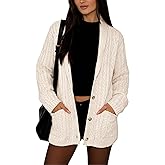 AOMEXAGA Womens Botton Up Cable Knit Cardigan Sweaters Fall Winter Loose Fashion Coats Preppy Chunky Y2k Grunge Clothes