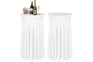 BDDC Cocktail Table Covers - 2 Pack 24"x 43" White Cocktail Table Tablecloth with Natural Wavy Round Table Skirt Fitted High Top Table for Bar Wedding Party Banquet
