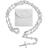 6 Pcs Rosary Beads Catholic for Women,Rosarios Catolicos Necklace with Silver Cross Imprint and Rosary Pouch,Artificial Pearls Rosary Confirmation Gifts for Women