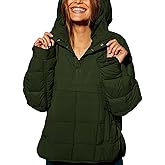 LNKQA Womens's Lightweight Down Coat Long Sleeve Button Quilted Pullover Puffer Jacket Packable Hooded Winter Coat(Army Green,Medium)