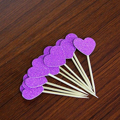 Xnferty 10Pcs Heart Cupcake Toppers Insert Card Craft Decoration for Birthday Wedding Party (Purple)