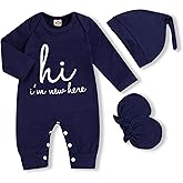 GRNSHTS Newborn Baby Boy Romper Coming Home Outfits Letter Print Bodysuit Jumpsuit+Hat+Gloves 3PCS Clothes Set