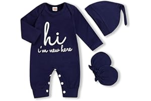 GRNSHTS Newborn Baby Boy Romper Coming Home Outfits Letter Print Bodysuit Jumpsuit+Hat+Gloves 3PCS Clothes Set