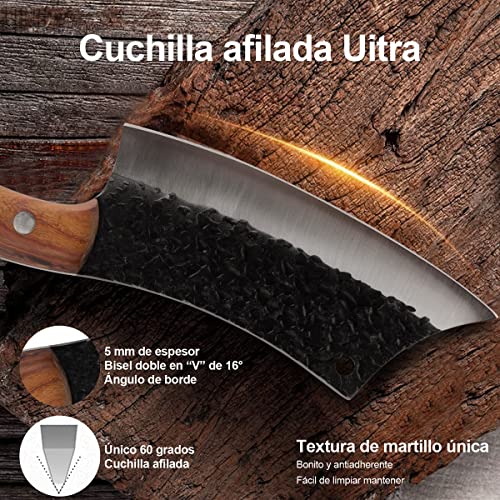Cuchillo Vikingo martillado ,Cuchillo Carnicero Forjado A Mano Con Vaina ,Cuchillos Chef De Cocina,Acero De Alto Carbono,Aplicar Para El Hogar,Camping,Barbacoa,Restaurante, Corte De Carne.