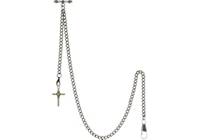 TREEWETO Men's Albert Chain Pocket Watch Curb Link Key Chain 2 Hooks with Antique Cross Pendant Design Charm Fob T Bar