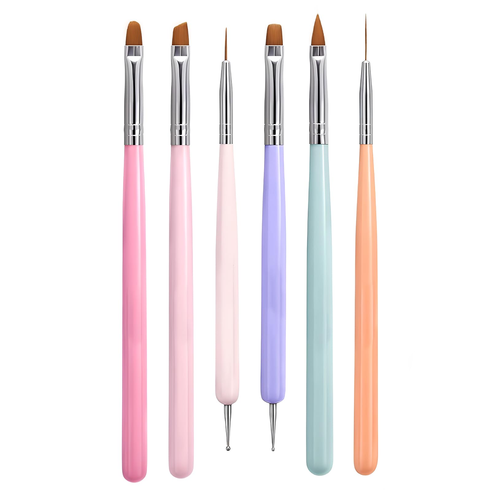 6PCS Nail Art Brushes Set, Nail Design Painting Brushes Builder Gel Brush Nail Dotting Tools Nail Fine Liner Brushes for Nail Extension Multifunctional Nail Brushes for DIY Gifts