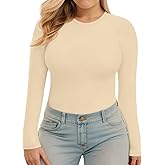 VISLILY Plus Size Long Sleeve Tops Fall Tight Fitted Shirts Trendy Thermal Underscrub Cute 2025 Base Layer Women's Tunics 4XL Apricot