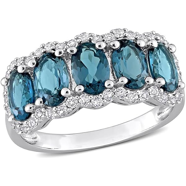 Ice Gems Sterling Silver Ring - London Blue & Blue Topaz Flower Design With White Topaz Accents - View #10