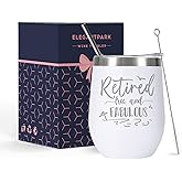ELEGANTPARK Retirement Gifts for Women 2026, Retired Free and Fabulous 12oz Insulated Wine Tumbler with Lid & Straw, Funny Farewell Milestone Gift for Teacher Nurse Mom Boss Coworker, White