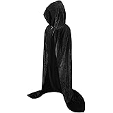 Hillban Witch Cloak with Hood Adults Velvet Cape Long Cosplay Robe Halloween Witch Costume for Women Men