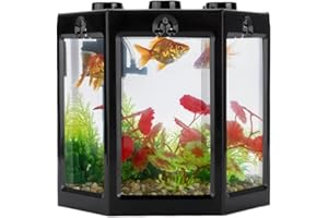 LIANGLIDE Fish Tank Clear Goldfish Tank with Light Desktop Small Fish Tank for Betta Fish, Shrimp, Goldfish(Black)