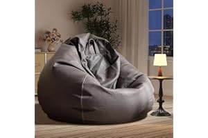 SXBCYAN Bean Bag Chair Bean Bag Cover Without Filler Luxury Single Lazy Sofa Cover Faux Leather Bean Bag Sac Pouf Chair Envelope Beanbag Corner Seat Sectional Couch(Gray)