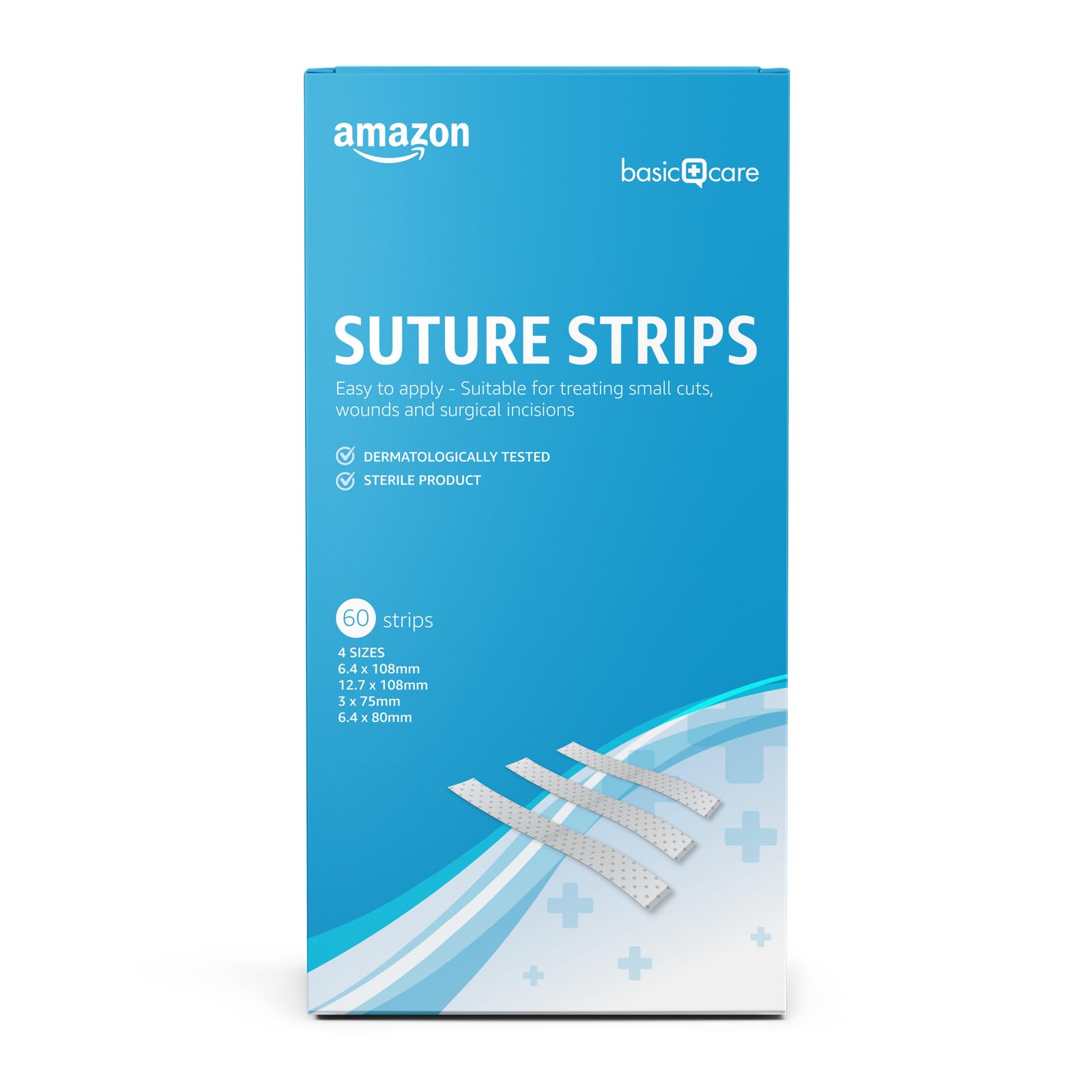 Amazon Basic Care - Hypoallergenic Sterile Suture Strips, 4 Sizes, 60 Count