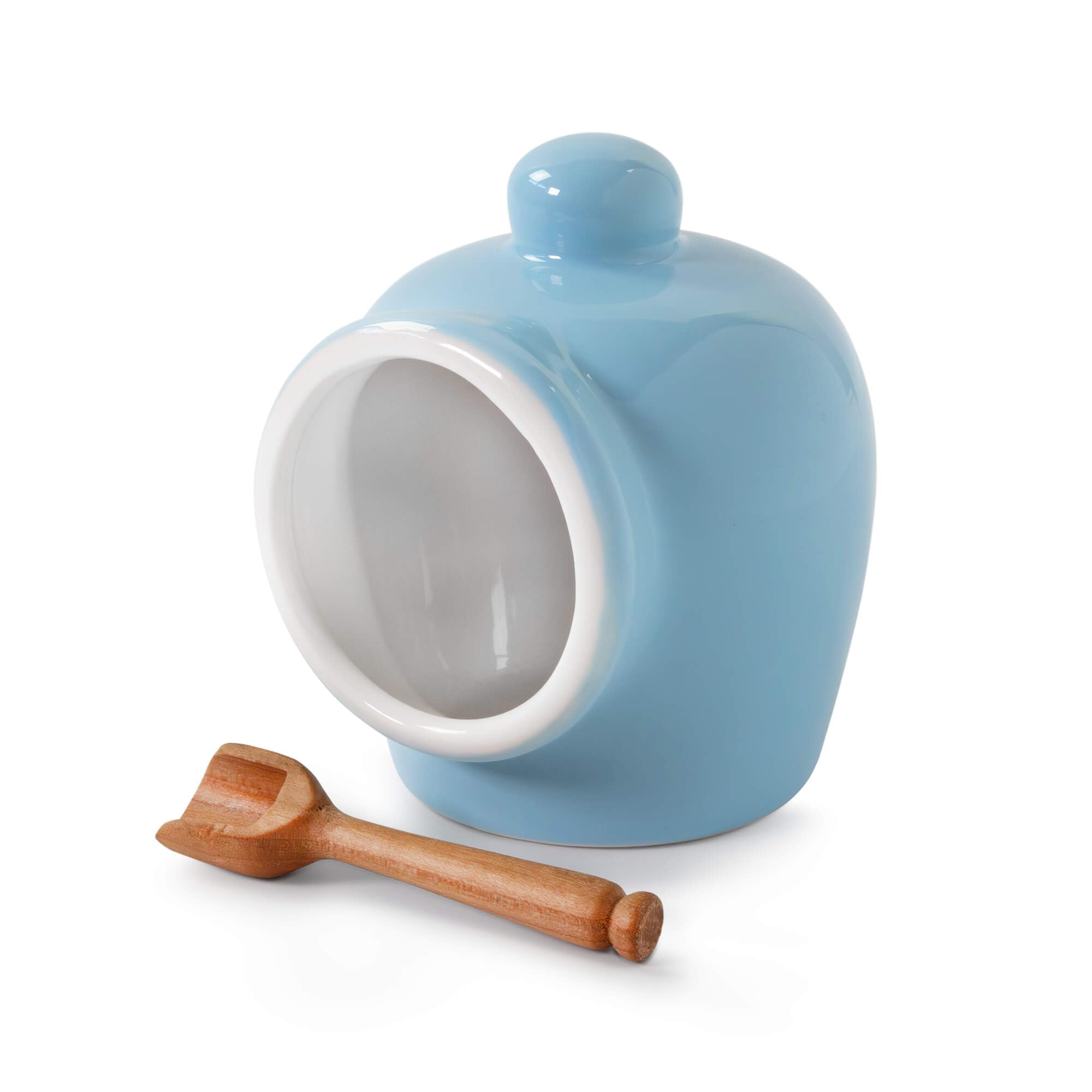 Wm Bartleet & Sons Traditional Porcelain Small Salt Pig with Wooden Salt Serving Spoon - Blue
