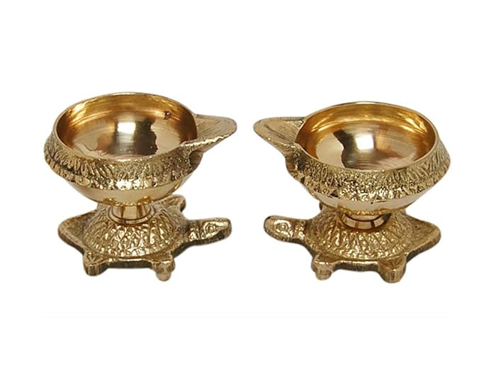 Ramneek jewels Vastu Diya Kachhua Diya Kuber Deep Set Diwali Pooja Item - Deepawali Lighting Brass Oil Diya Diwali Decoration Pooja Item (2 PCS Set)
