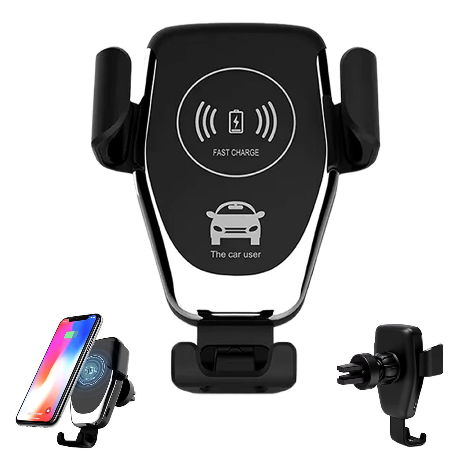 10W Wireless Charging Car Mount Stand - Fast Wireless Car Charger for Air Vent, One Hand Automatic Attach, Stylish Metallic Mirror Finish, 360 Degree Rotation
