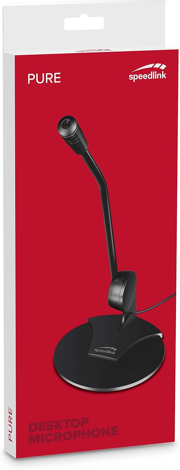 Speedlink Pure Desktop Voice Microphone SL-8702-BK, High Recording Quality, Large Circular Base, Flexible Microphone Neck, Easy Installation, 1.7 Metres Cable, Black - Image 4