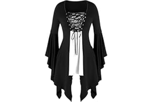 SHOPESSA Gothic Butterfly Sleeve Tops for Women Halloween Blouse Flowy Lace Up Medieval Renaissance Corset Shirts