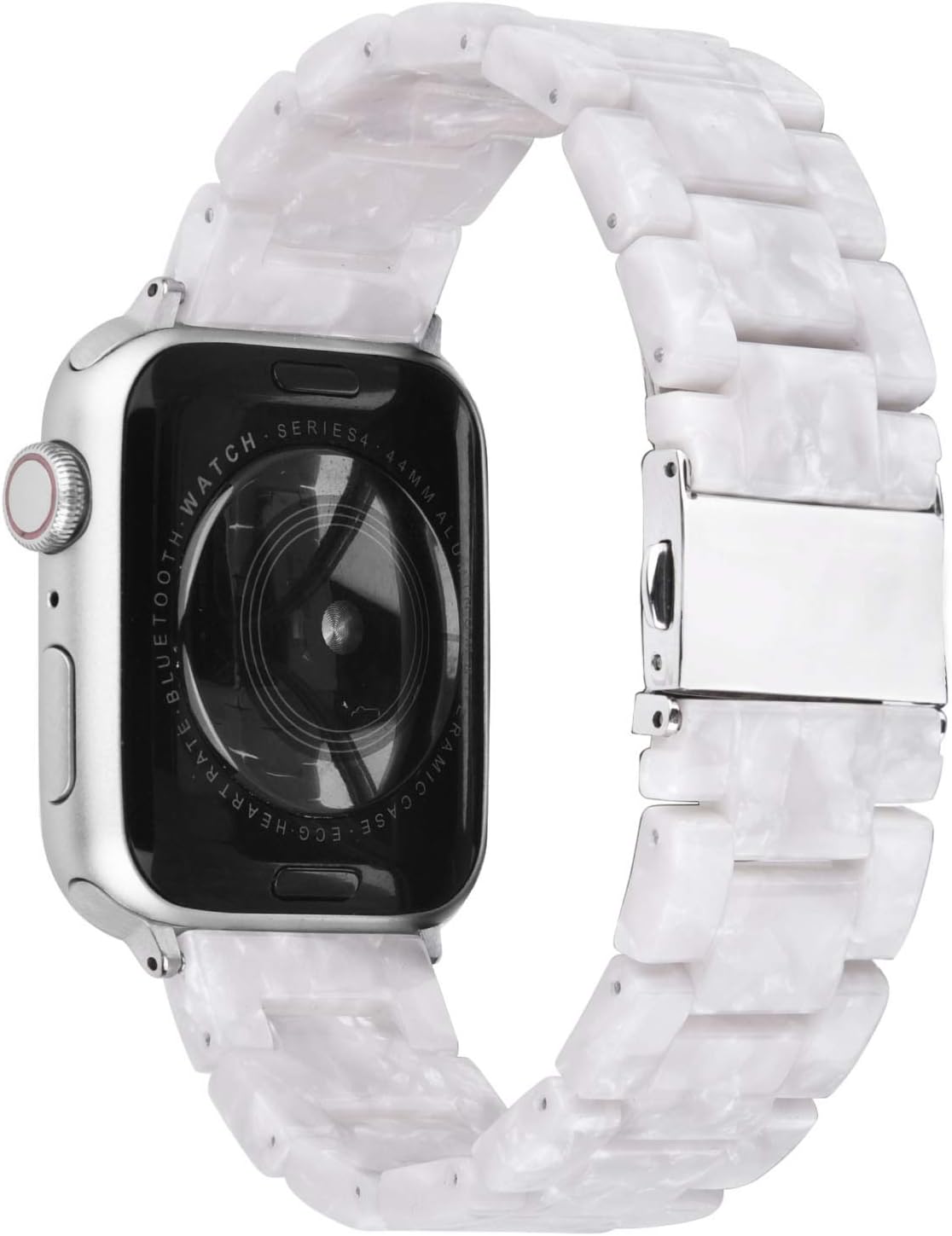 V-MORO Resin Strap Compatible with Apple Watch Band 42mm 44mm Series 5/4/3/2/1 Women Men with Stainless Steel Buckle, Apple iWatch Replacement Wristband Bracelet(Pearl White, 42mm/44mm)