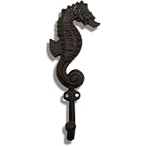 Needzo Cast Iron Seahorse Wall Hook Nautical Themed Bathroom Decor, Rustic Hooks for Towels, Keys, and More, Beach House Decorations, 8 Inches