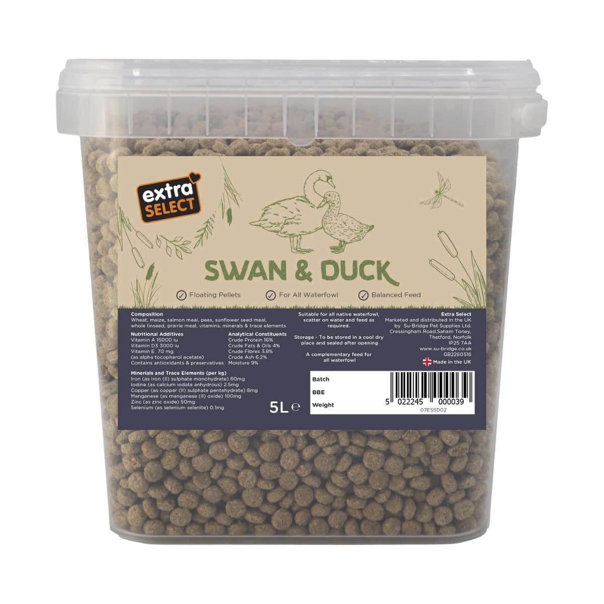 Extra Select Premium Floating Swan and Duck Feed, 5 Litre