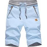 STICKON Men's Shorts Casual Classic Fit Drawstring Summer Beach Shorts with Elastic Waist and Pockets