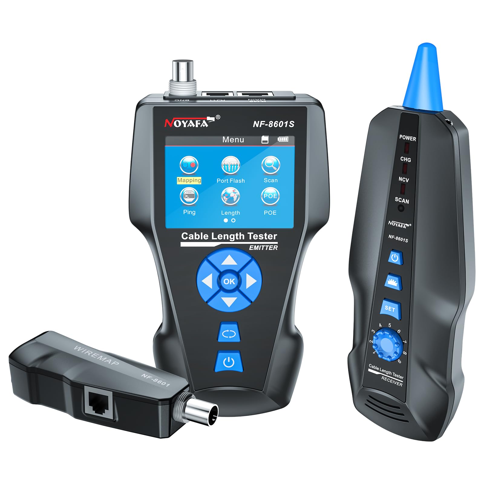 Probador de cables de red NOYAFA NF-8601S, prueba PoE y localizador de fallas