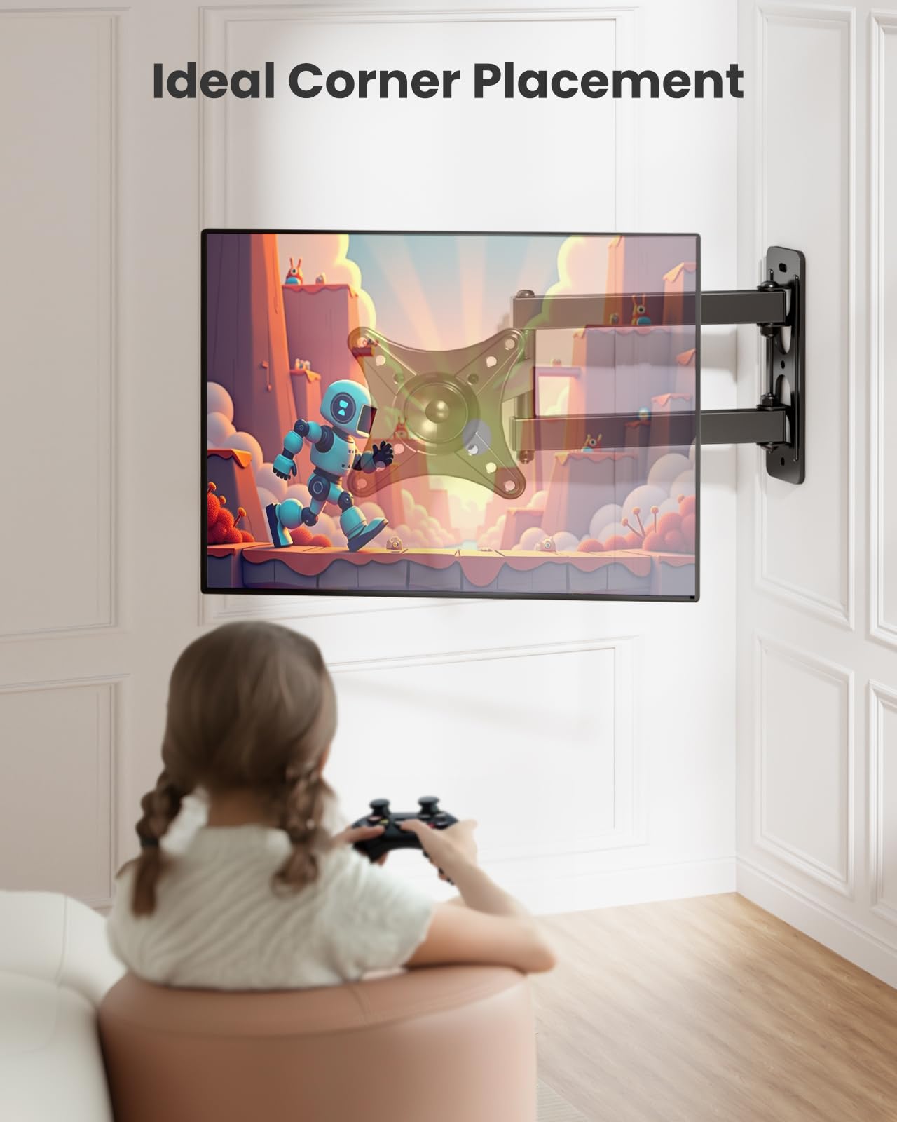 Full Motion TV Monitor Wall Mount Bracket for Most 13-32 Inch LED LCD Flat Curved Screen, 360° Rotation Swivel Tilt Extension，Adjustable Articulating Arms, Max VESA 100x100mm up to 33lbs
