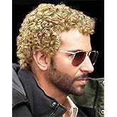 Wiwige Mens Curly Afro Blonde Wig California Synthetic Halloween Costume Cosplay Replacement Rocker Hair for Male Guy