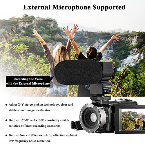 Video Camera Camcorder with Microphone, Aasonida FHD 1080P 30FPS 24MP IR Night Vision Digital 3'' IPS Touch Screen Digital YouTube Vlogging Camera with Remote Control, 32GB SD Card, 16X Digital Zoom