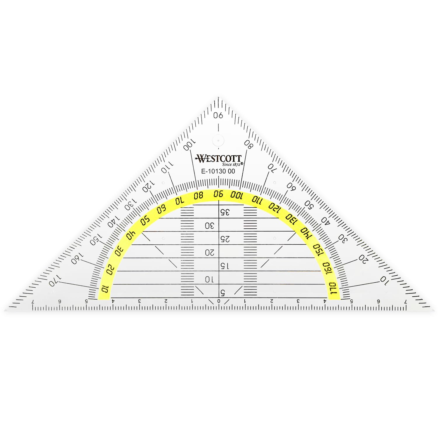Westcott Set Square 14 cm, Transparent Plastic Set Square with Yellow Scale, Technical Scale & Protractor for School, University or Office, E-10130 00 — image 1