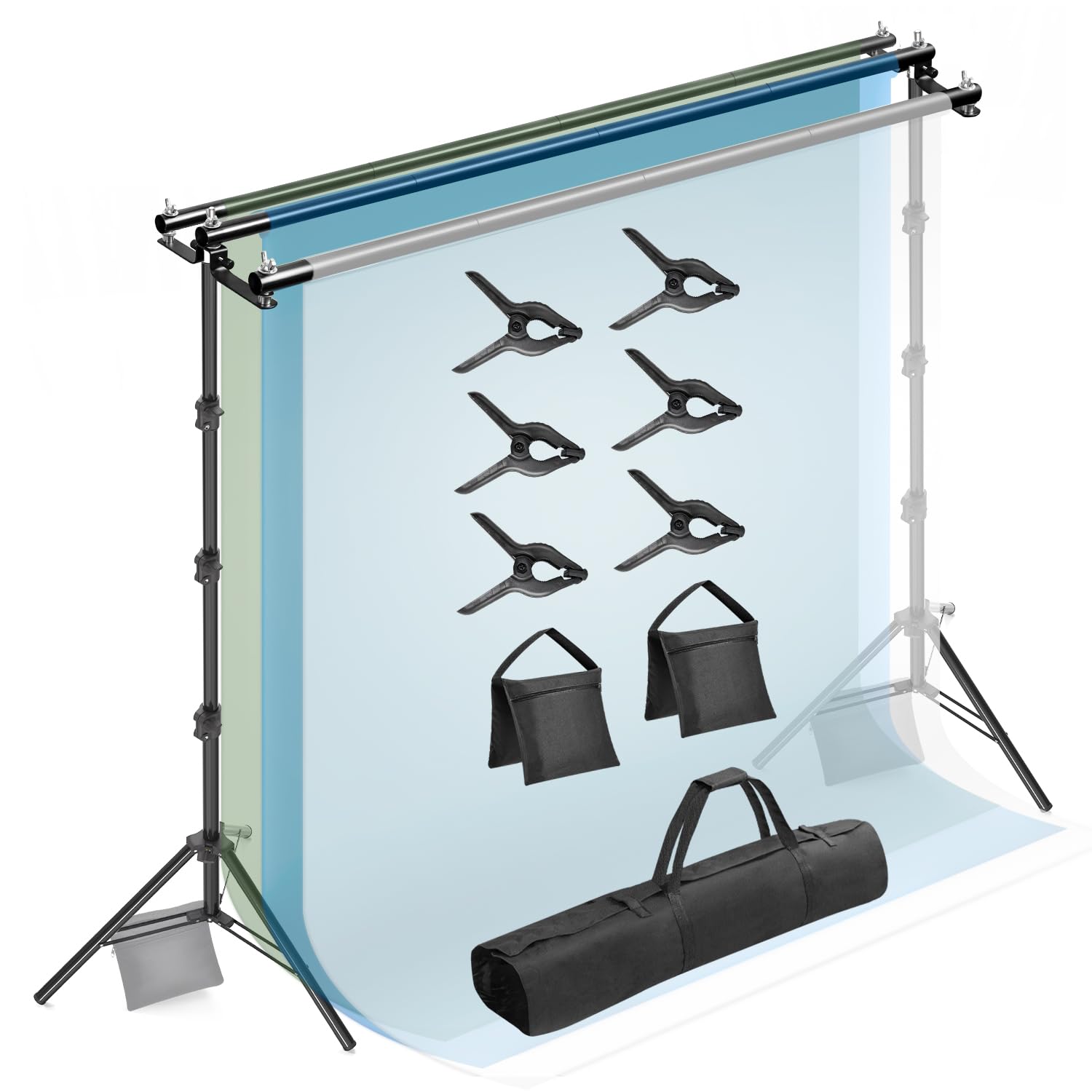Photo 1 of Julius Studio [Enhanced Heavy Duty] 10 x 10 ft. Triple Crossbar Backdrop Stands, Double Photo Background Support, Upgraded Strong Structure, No Wobble No Shaking Frame for Party, Events, JSAG596