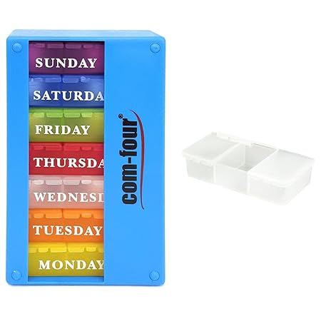 Com Four Medicador 7 Dias En El Ingles Dosificador Semanal Por La Manana Medio Dia Noche Caja De Pastillas Con 3 Compartimentos En El Camino English Azul Claro Amazon Es Hogar